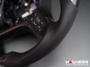 Alfa Romeo Stelvio Custom Steering Wheel - Carbon Fiber - Flat Top/ Flat Bottom - w/ Italian Stripe - QV Models - Perforated Leather 